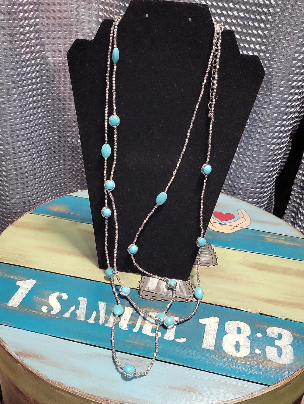 Chico's Silver-Tone Layered Necklace with Turquoise Beads